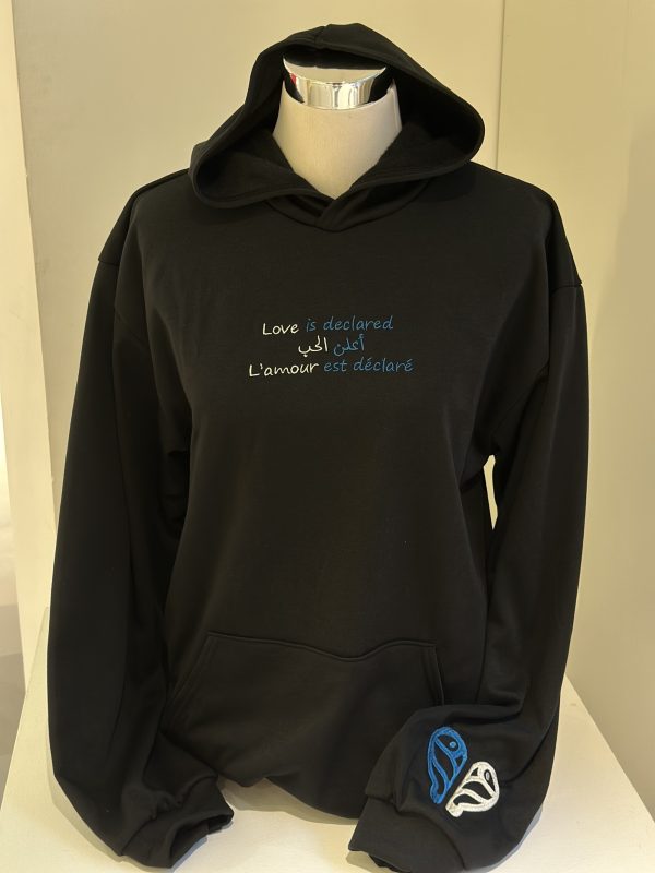 Cotton Fleece Embroided Long Hoodie - Love is declared - Image 7