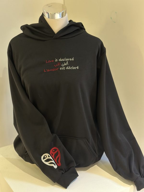 Cotton Fleece Embroided Long Hoodie - Love is declared - Image 6