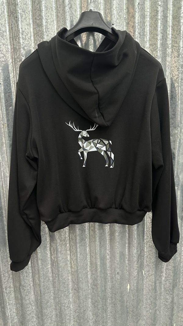 Cotton Fleece Printed Short Hoodie - Deer - Image 2