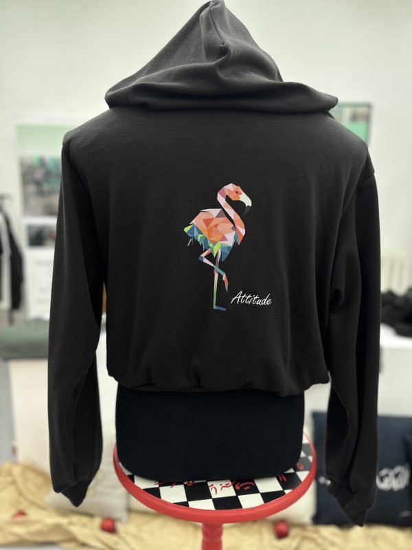 Cotton Fleece Printed Short Hoodie - Flamingo