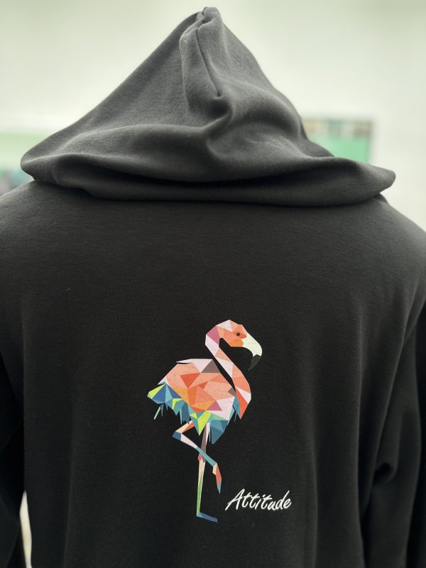 Cotton Fleece Printed Short Hoodie - Flamingo - Image 2