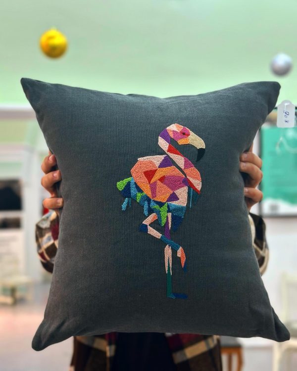 Digital Emboidered Cushion - Flamingo