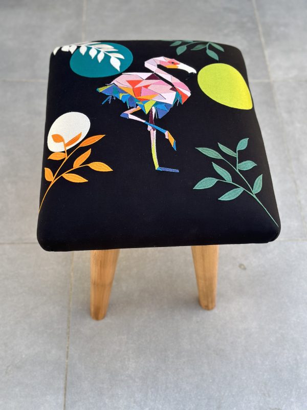 Digital Embroidered Stool - Flamingo