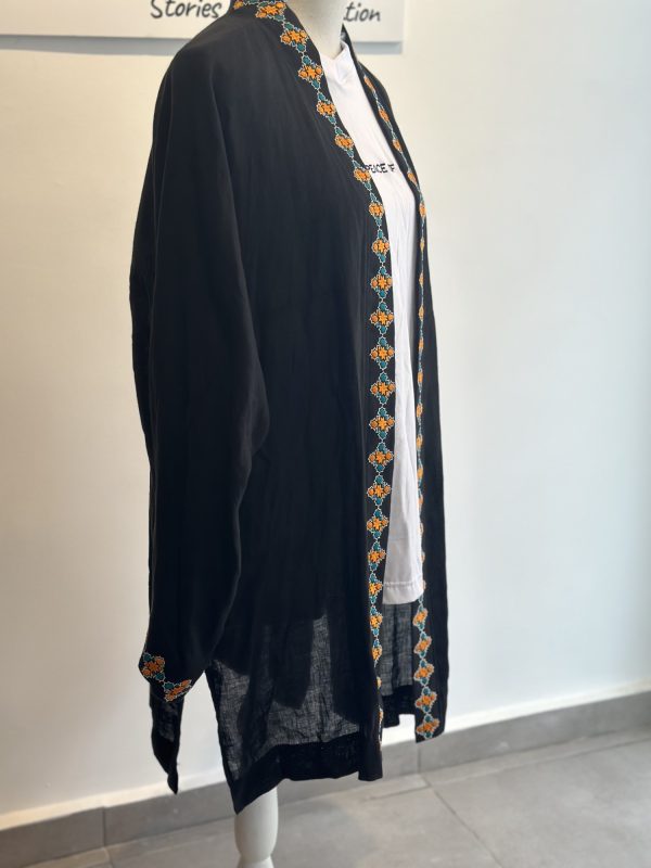 Black linen Kaftan, with embroidery - Image 2