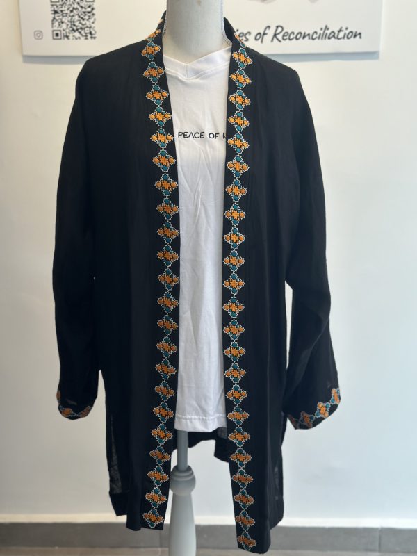 Black linen Kaftan, with embroidery