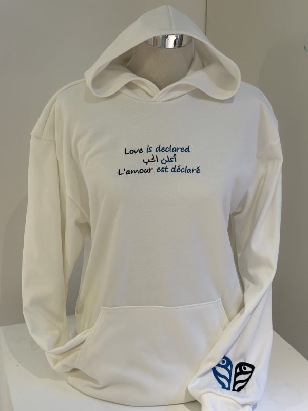 Cotton Fleece Embroided Long Hoodie - Love is declared