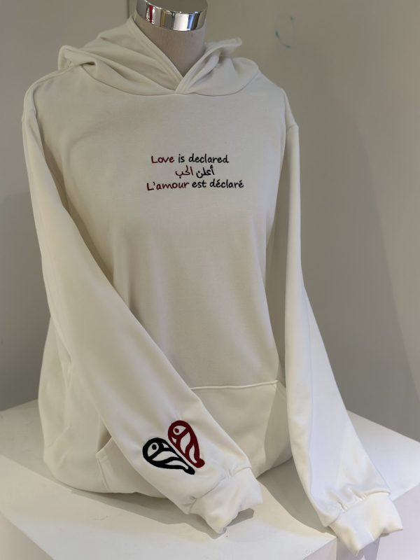 Cotton Fleece Embroided Long Hoodie - Love is declared - Image 2