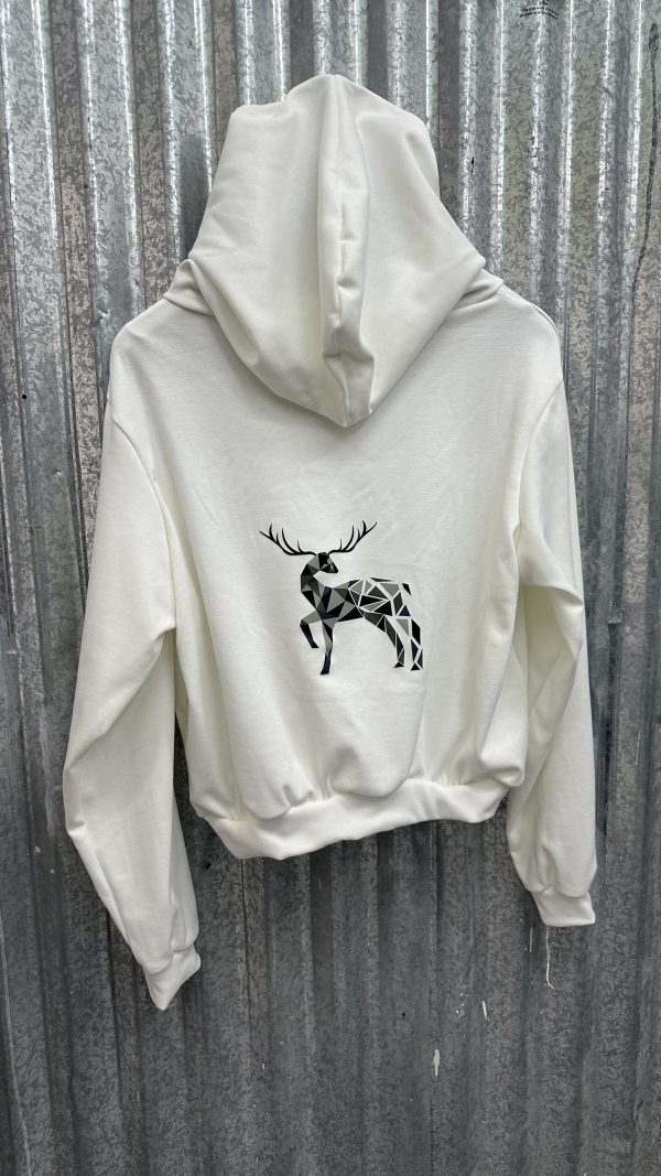 Cotton Fleece Printed Short Hoodie - Deer - Image 3