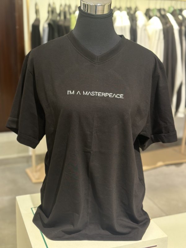 Cotton embroidered V-neck Tshirt - I am a master piece - Image 2