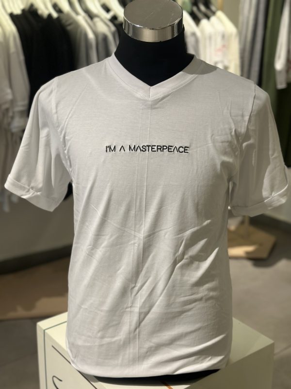 Cotton embroidered V-neck Tshirt - I am a master piece