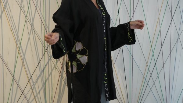 Black linen Kaftan, with Embroidery and fabric Paint