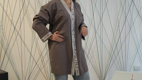 Purple and Grey Linen Kaftan, Fabric Painted