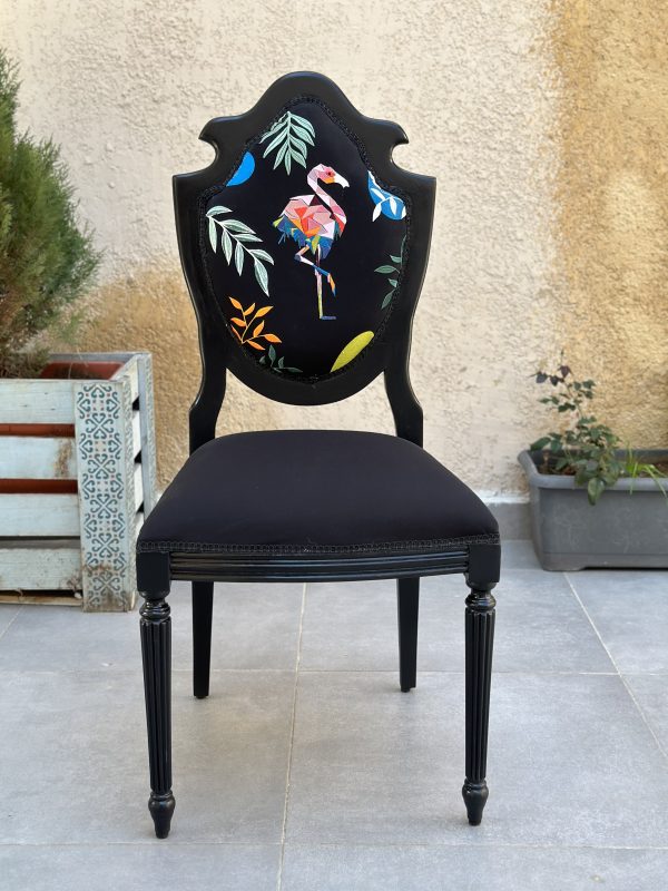 Digital Embroidered Wooden Chair - Flamingo