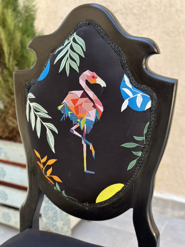 Digital Embroidered Wooden Chair - Flamingo - Image 2