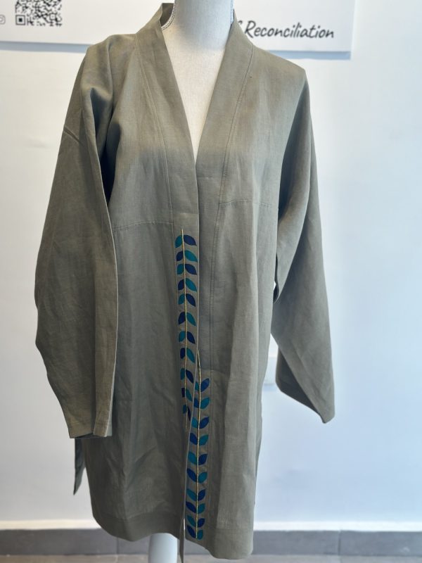 Green Linen Kaftan, with Embroidery