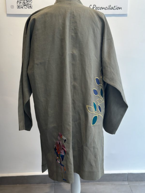 Green Linen Kaftan, with Embroidery - Image 2