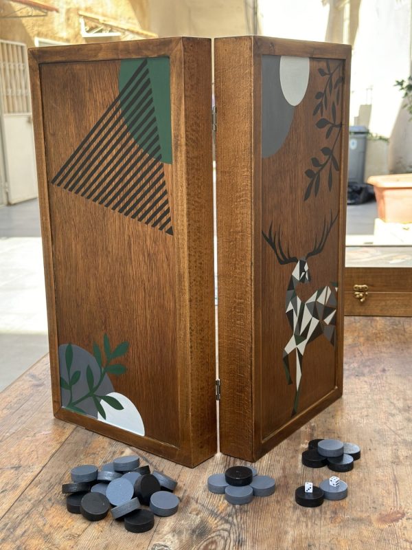 Hand Painted Wooden Backgammon Board Game - Deer