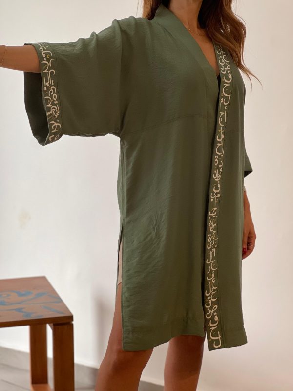 Linen Kaftan, with hand embroidery and fabric paint