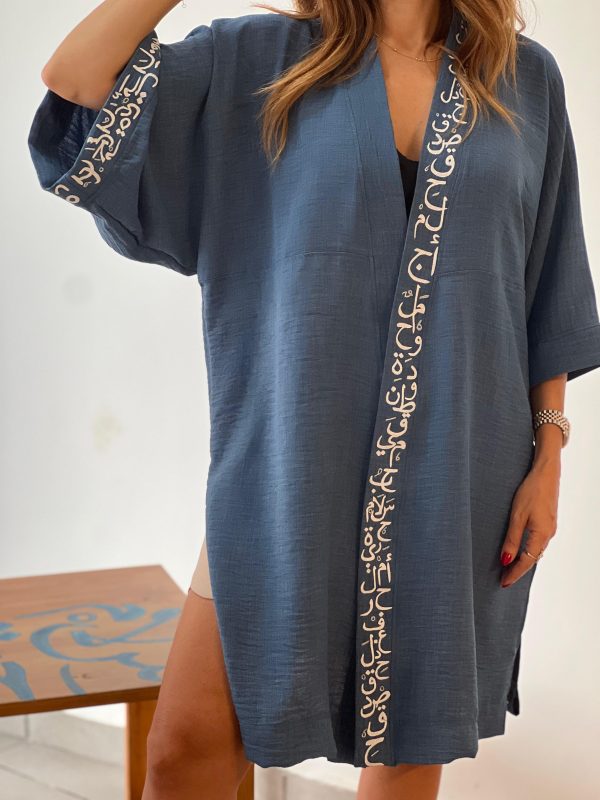 Linen Kaftan, with hand embroidery and fabric paint - Image 3